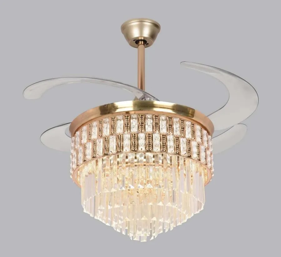Ventilador de Techo Candelabro de Cristal con Luz LED Dorado