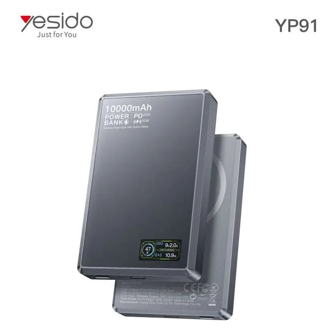 Power Bank magnético inalámbrico Yesido YP91 10000 mAh con pantalla