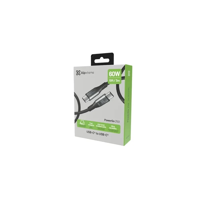 Cable Klip Xtreme Usb-c Macho a Usb-c Macho 10 Pies (3.05m) Carga Rapida 60W 480 Mbps