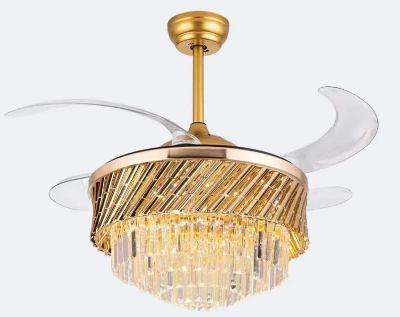 Ventilador de Techo Candelabro de Cristal con Luz LED Dorado