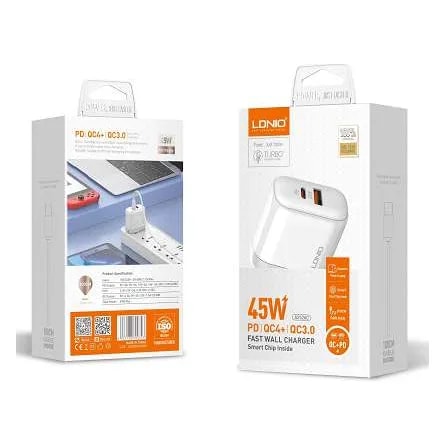 Cargador LDNIO A2526C 45W carga rápida con cable USB-C a USB-C