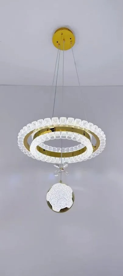 Lámpara Colgante LED de Doble Aro con Esfera de Cristal