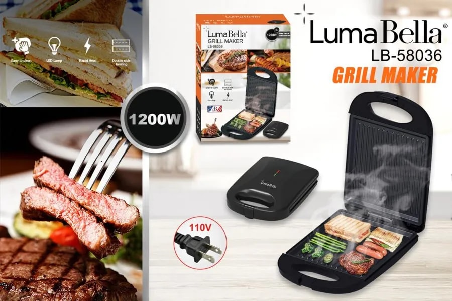 Sanduchera Grill Luma Bella 1200W Antiadherente
