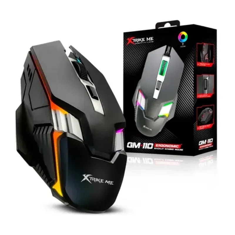 Mouse xtrike me GM-110 bk 4 bot. iluminacion rgb dpi 1200 1800 2400 3600