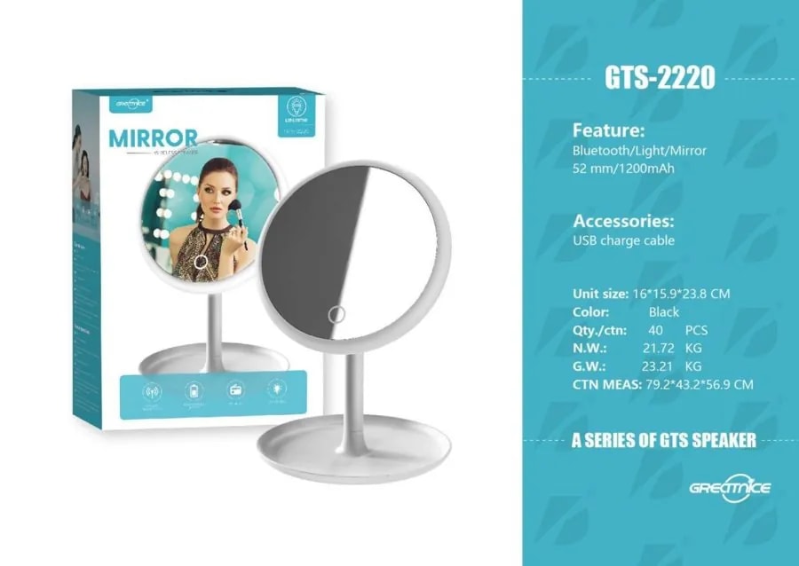 Espejo de Maquillaje con Luz LED y Parlante Bluetooth