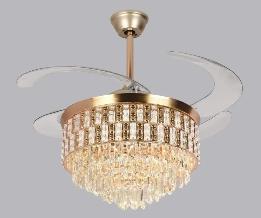 Ventilador de Techo Candelabro de Cristal con Luz LED Dorado