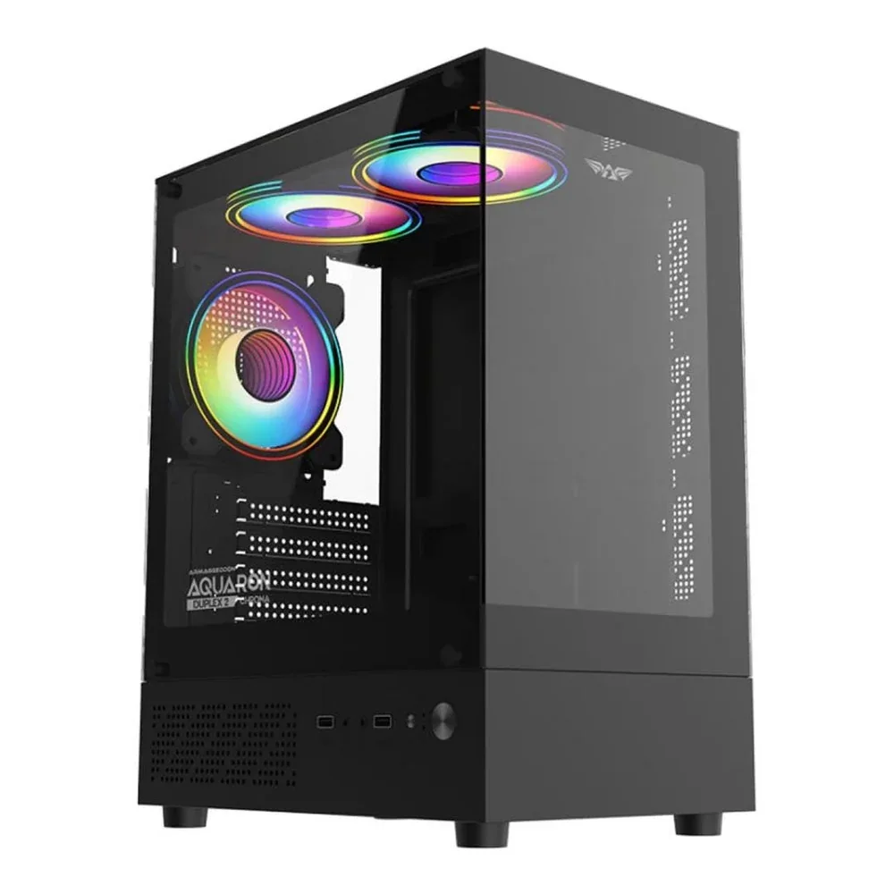 PC CHASIS ARMAGGEDDON AQUARON DUPLEX 2 CHROMA BLACK ARGB M ATX Chassis Dimension L298 X W195 X
