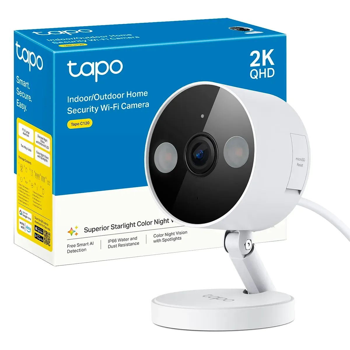 Cámara Tp-link Tapo C120 Fija Int-ext 4MP 2K QHD Vis. Noct. Color Wi-fi Bidirecional 512GB IP66