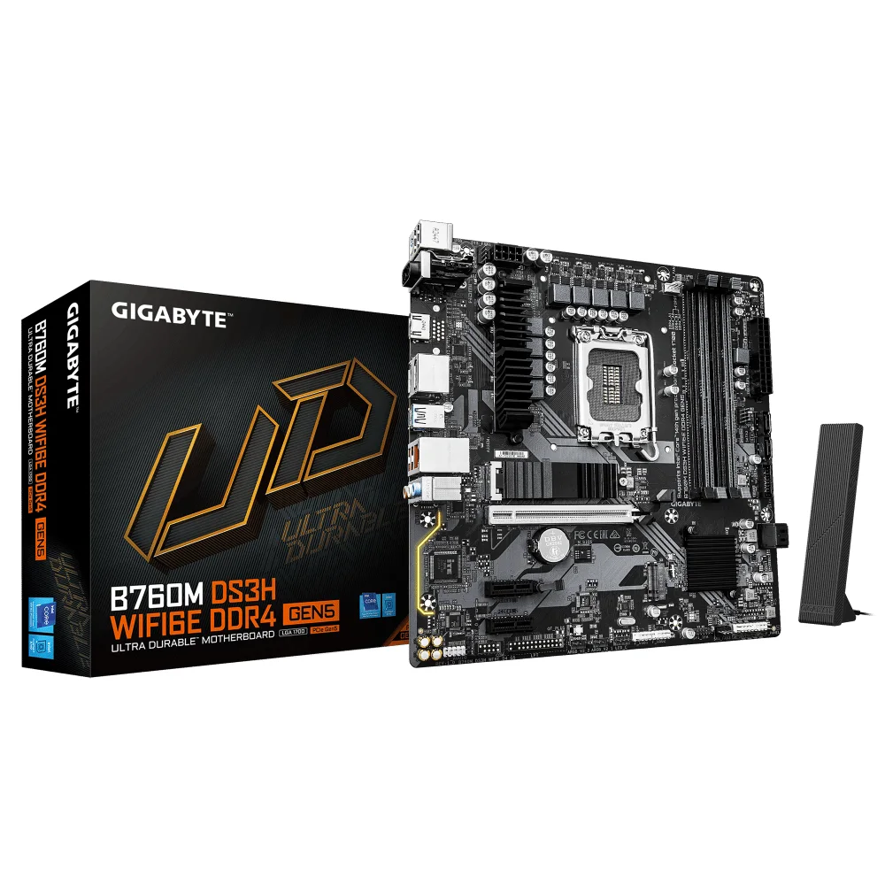 Mainboard Gigabyte B760M DS3H WF6E D4 G5 LGA1700 ddr4 4 slots HDMI Display port 2.5G Lan WiFi mATX