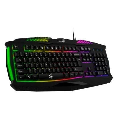 Teclado Genius Scorpion K220 SP BK Iluminación Arco Iris USB 12TECLAS Fn Robusto Y Resistente