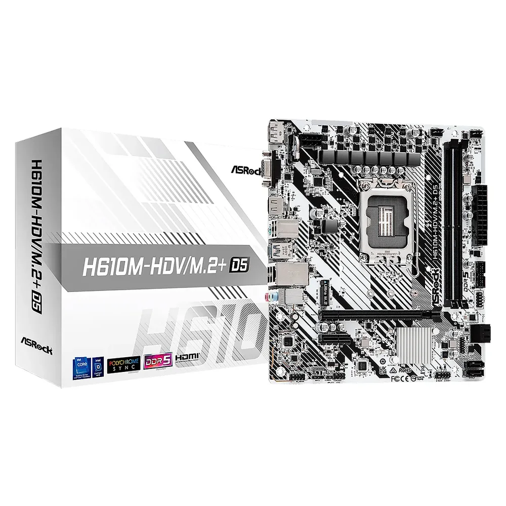 Mainboard Asrock H610M-HDV D5 14VA 13VA 12VA. LGA1700 2DDR5 HDMI DP M.2 10USB PCIE mATX