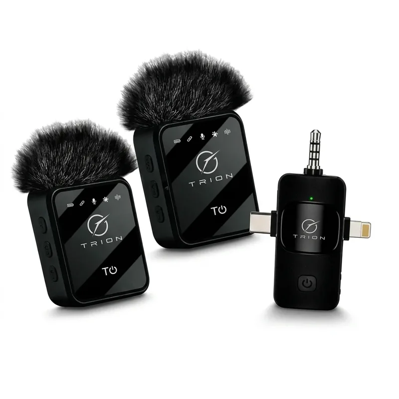 Microfono Trion TM100 Lavalier Wireless Black 2.4G 3 en 1 Usb-c, Lightning Y Jack 3.5MM Plug and
