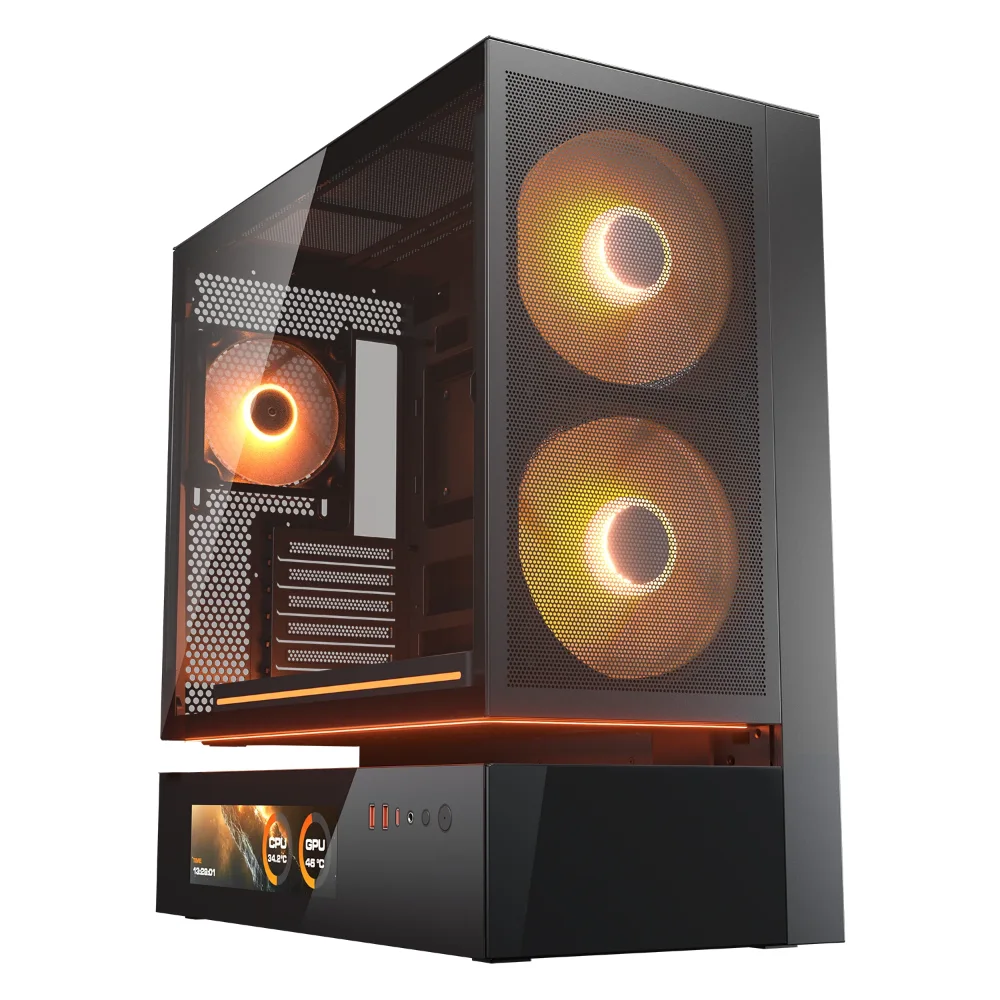 Case Cougar Gamer CFV235 mesh vision RGB con panel LCD de 9.16″ vidrio templado Mid-Tower no