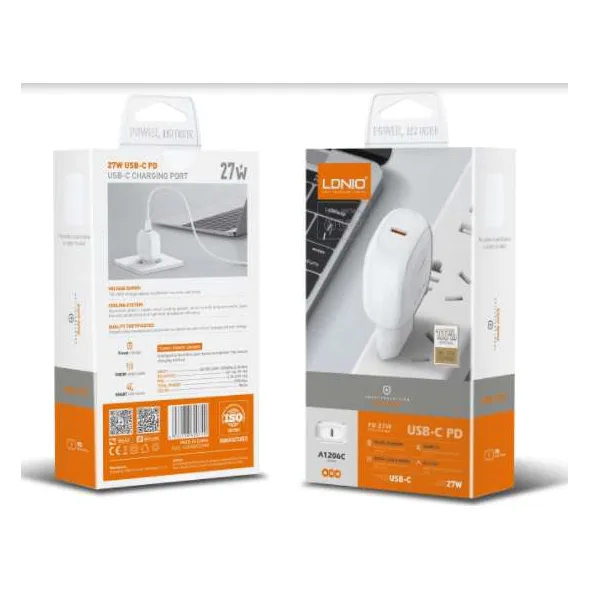 Cargador LDNIO A1206C USB-C 27W PD con cable USB-C a USB-C