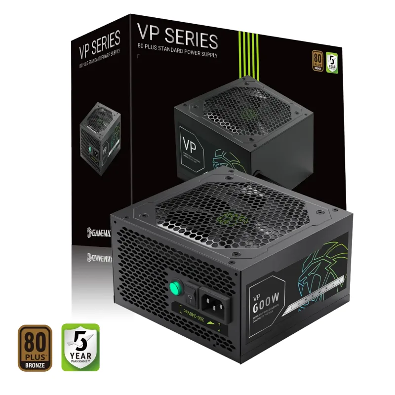 Fuente De Poder GAMEMAX 600W Vp 600S BK 80 Plus ATX 12V Fan Hdb De 12 Cm Eco 200-240 V